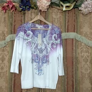 Laura Ashley 3/4 sleeve embellished blouse-Med